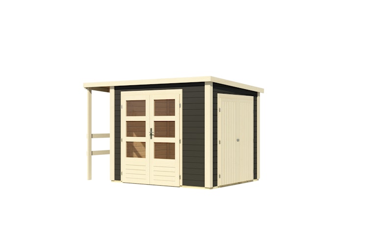 Karibu Multifunktionshaus Pultdach-Gartenhaus inkl. Schleppdach und Anbauschrank - 28 mm