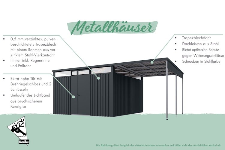 Karibu Metall Gartenhaus Osten (Østen) inkl. gratis Metallbox im Wert von 349,99 €