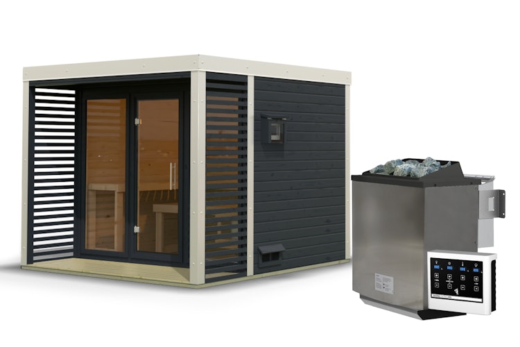 Karibu Saunahaus Ares 3 - Hybridhaus mit Metallrahmen - 38 mm