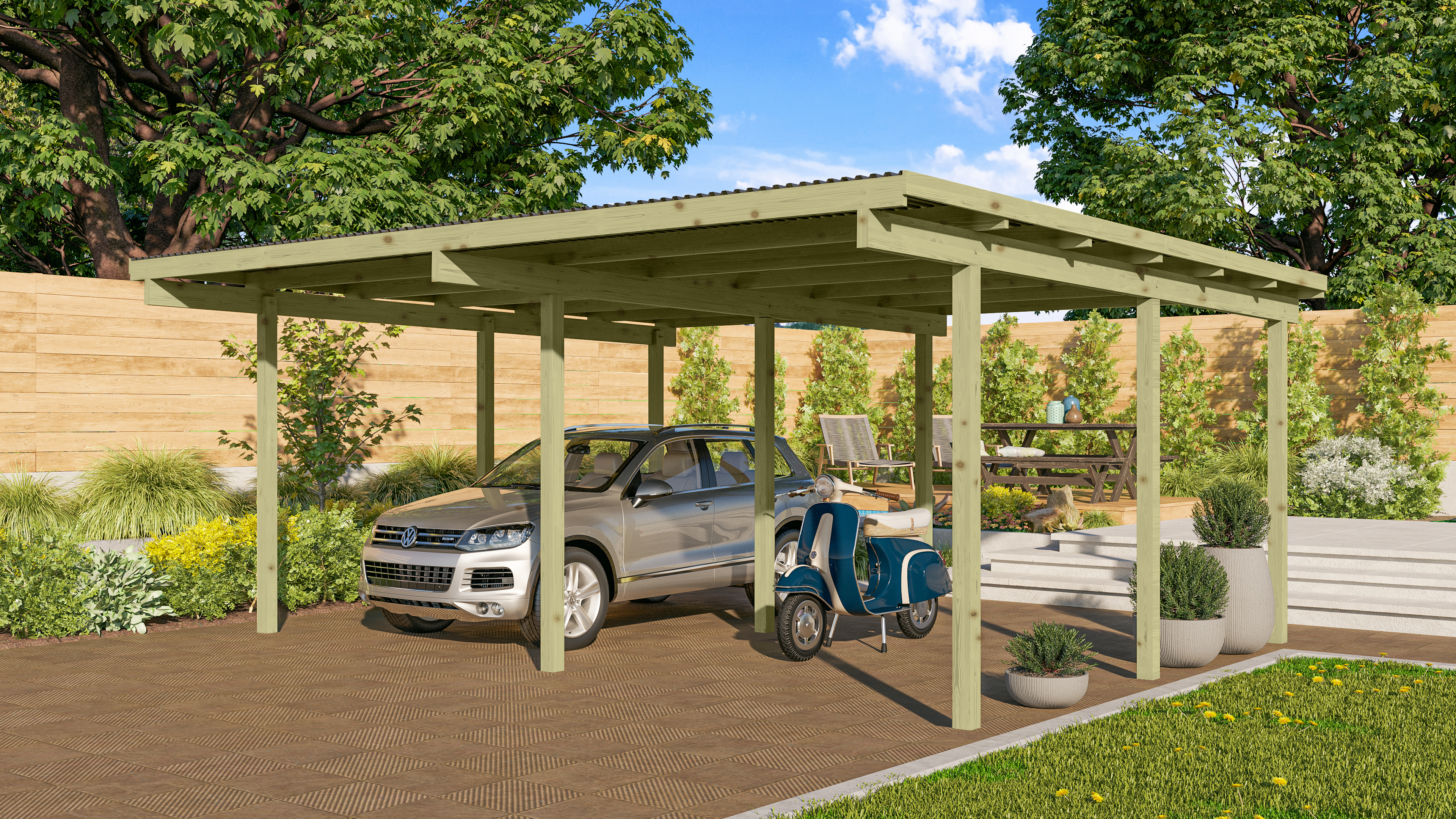 Karibu Carport Doppelcarport Eco 1/2 - kesseldruckimprägniert