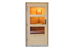 Karibu moderne Türe für Außensauna mit Klarglas-Lichtausschnitten
