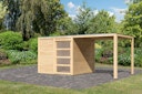 Karibu Gartenhaus Qubic 1 mit Schiebetür und 240 cm Anbaudach - 19 mm