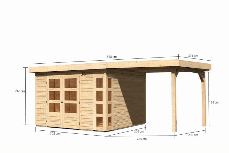 Karibu Woodfeeling Gartenhaus Kerko 3/4/5/6 mit 240 cm Schleppdach - 19 mm