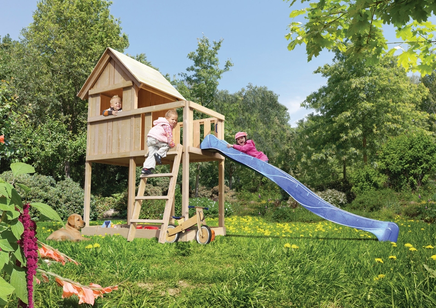 Akubi Kinderspielturm Frieda mit Rutsche (Set A) inkl. gratis Akubi Farbsystem