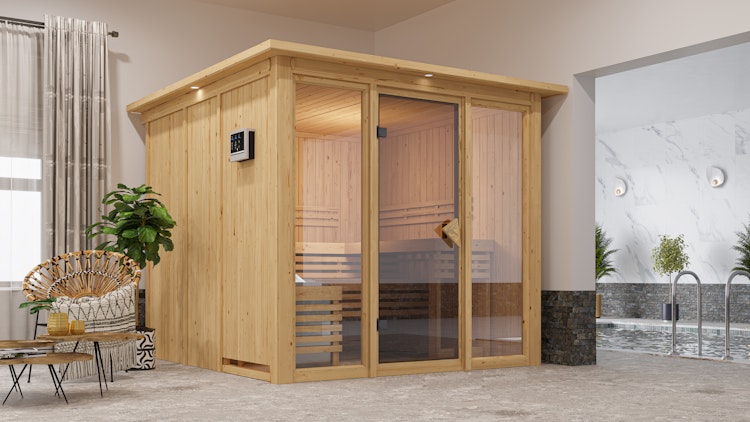 Karibu Sauna Askja Superior mit Fronteinstieg 68 mm inkl. gratis Saunaofen im Wert von 599,99 €