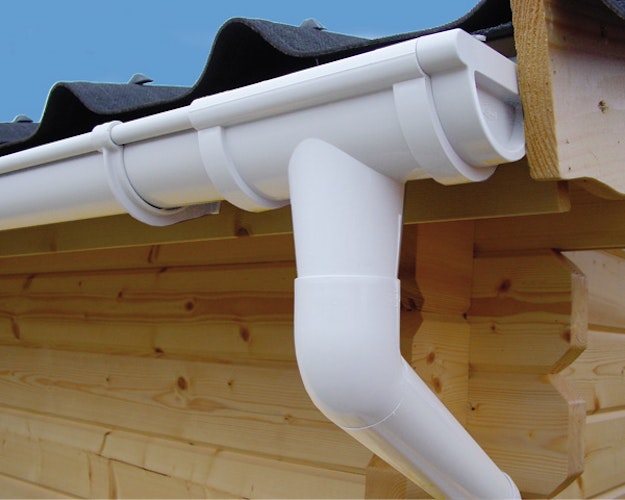 Kunststoff Dachrinnenset für Karibu Woodfeeling Gartenhaus Radur 0/1