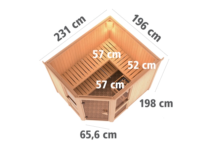 Karibu Amelia 3 - Sauna mit Eckeinstieg 68 mm inkl. gratis Saunaofen im Wert von 599,99 €