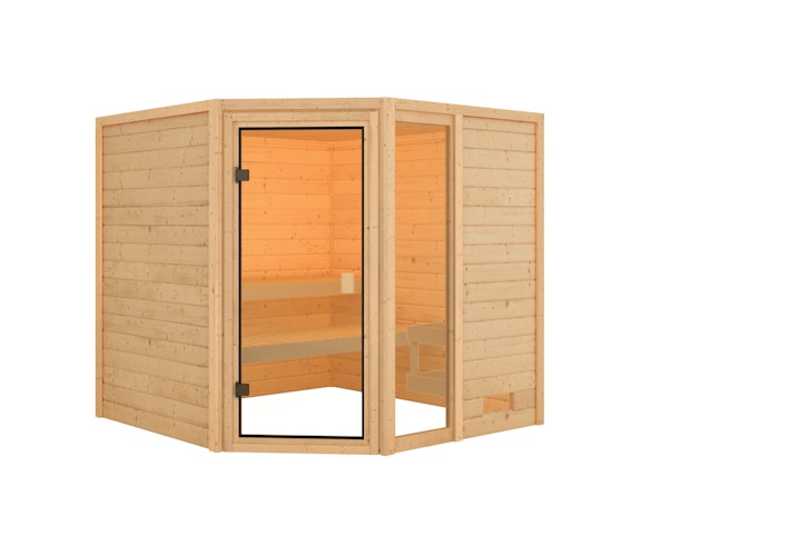Karibu Woodfeeling Sauna Tabea - 38 mm Massivholz Aktionssauna inkl. gratis Saunaofen im Wert von 599,99 €