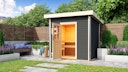 Vorschaubild Karibu Gartensauna Pultdach Saunahaus Norge terragrau inkl. gratis Saunaofen im Wert von 599,99 €