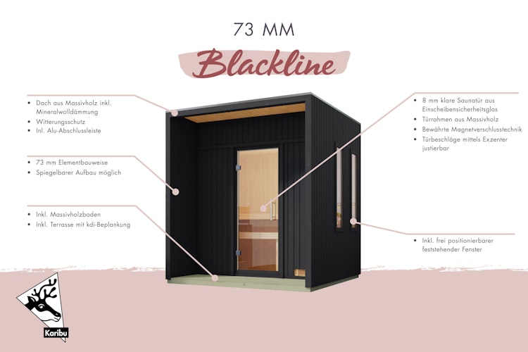 Karibu Design Saunahaus Arcadia Blackline - 73 mm inkl. gratis Saunaofen im Wert von 599,99 €