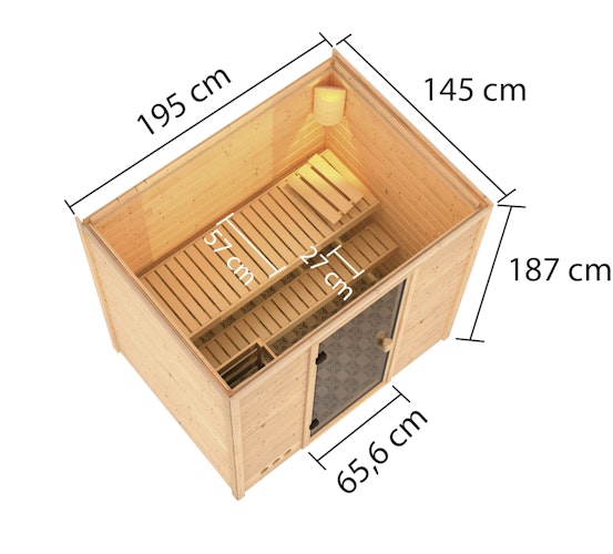 Karibu Woodfeeling Sauna Selena - 38 mm Massivholz Aktionssauna inkl. gratis Saunaofen im Wert von 599,99 €