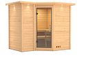 Vorschaubild Karibu Sauna Sahib 2-Massivholzsauna 38 mm -Eckeinstieg - Exklusivoptik inkl. gratis Saunaofen im Wert von 899,99€