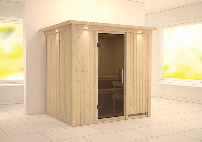 Karibu Sauna Bodin mit Fronteinstieg 68 mm inkl. gratis Saunaofen im Wert von 599,99 €
