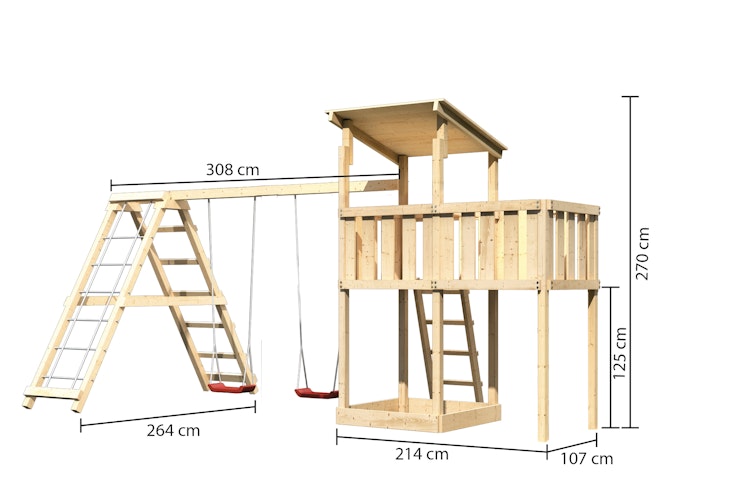 Akubi Kinderspielturm Anna mit Pultdach inkl. Anbauplattform, Doppelschaukel und Klettergerüst
