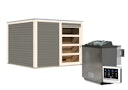Vorschaubild Karibu Gartensauna Saunahaus Cuben inkl. Vorraum, terragrau inkl. gratis Saunaofen im Wert von 599,99 €