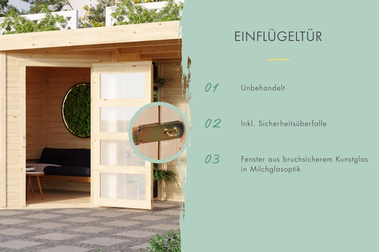 Karibu Woodfeeling Gartenhaus Schwandorf 3/5 inkl. 240 cm Schleppdach mit Rückwand - 19 mm