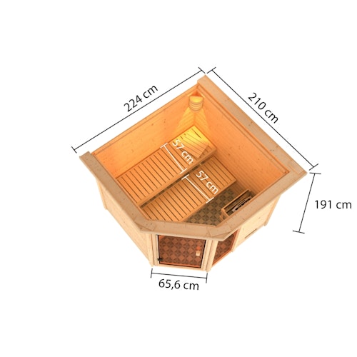 Karibu Woodfeeling Sauna Tabea - 38 mm Massivholz Aktionssauna inkl. gratis Saunaofen im Wert von 599,99 €