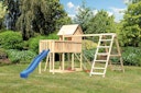 Akubi Stelzenhaus Frieda mit Wellenrutsche, Doppelschaukelanbau, Klettergerüst, Anbauplattform und Netzrampe