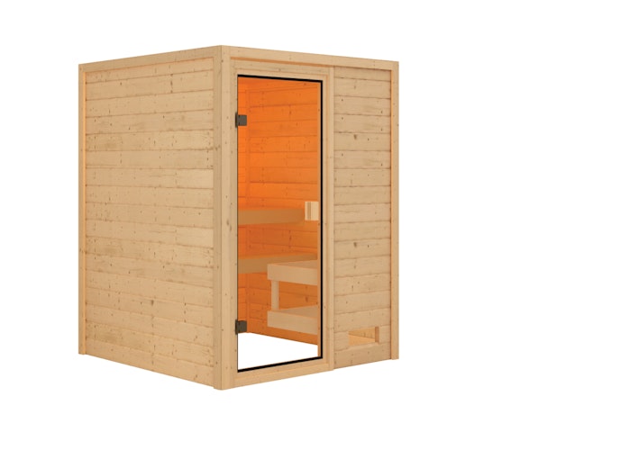 Karibu Woodfeeling Sauna Sandra - 38 mm Massivholz Aktionssauna inkl. gratis Saunaofen im Wert von 599,99 €