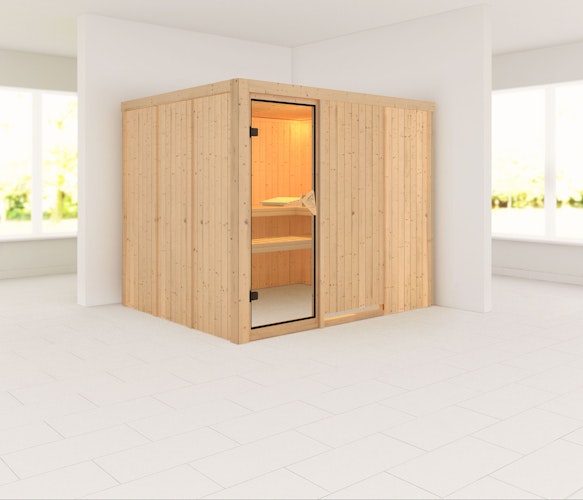 Karibu Sauna Gobin mit Fronteinstieg 68 mm inkl. gratis Saunaofen im Wert von 599,99 €