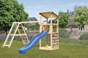 Akubi Kinderspielturm Anna mit Pultdach inkl. Wellenrutsche, Kletterwand, Doppelschaukel und Klettergerüst