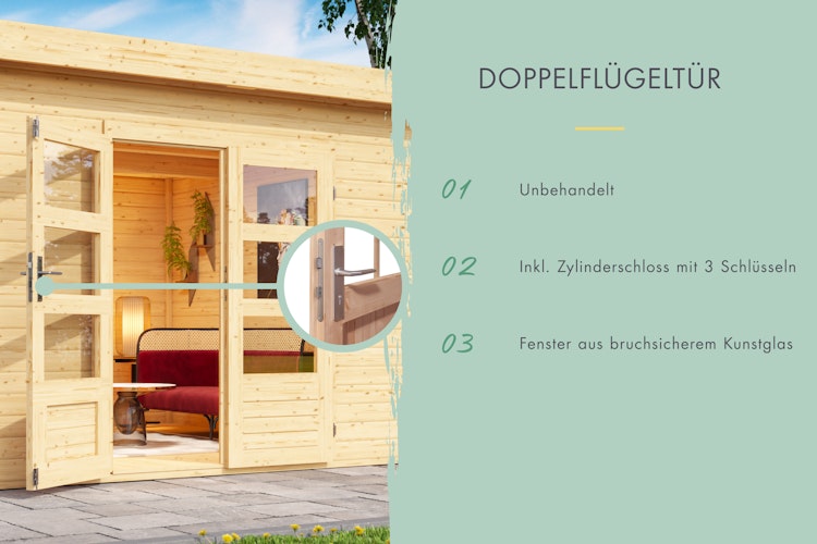 Karibu Woodfeeling Gartenhaus Bastrup 7 naturbelassen - 28 mm