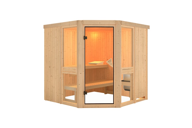 Karibu Amelia 2 - Sauna mit Eckeinstieg 68 mm inkl. gratis Saunaofen im Wert von 599,99 €