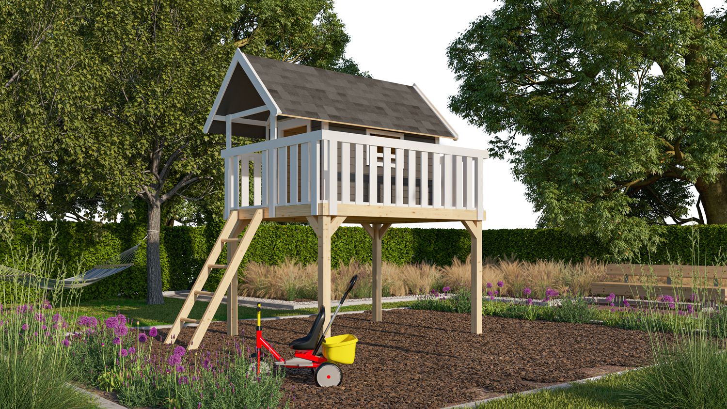 Akubi Stelzenhaus Fidel mit Satteldach inkl. gratis Akubi Farbsystem