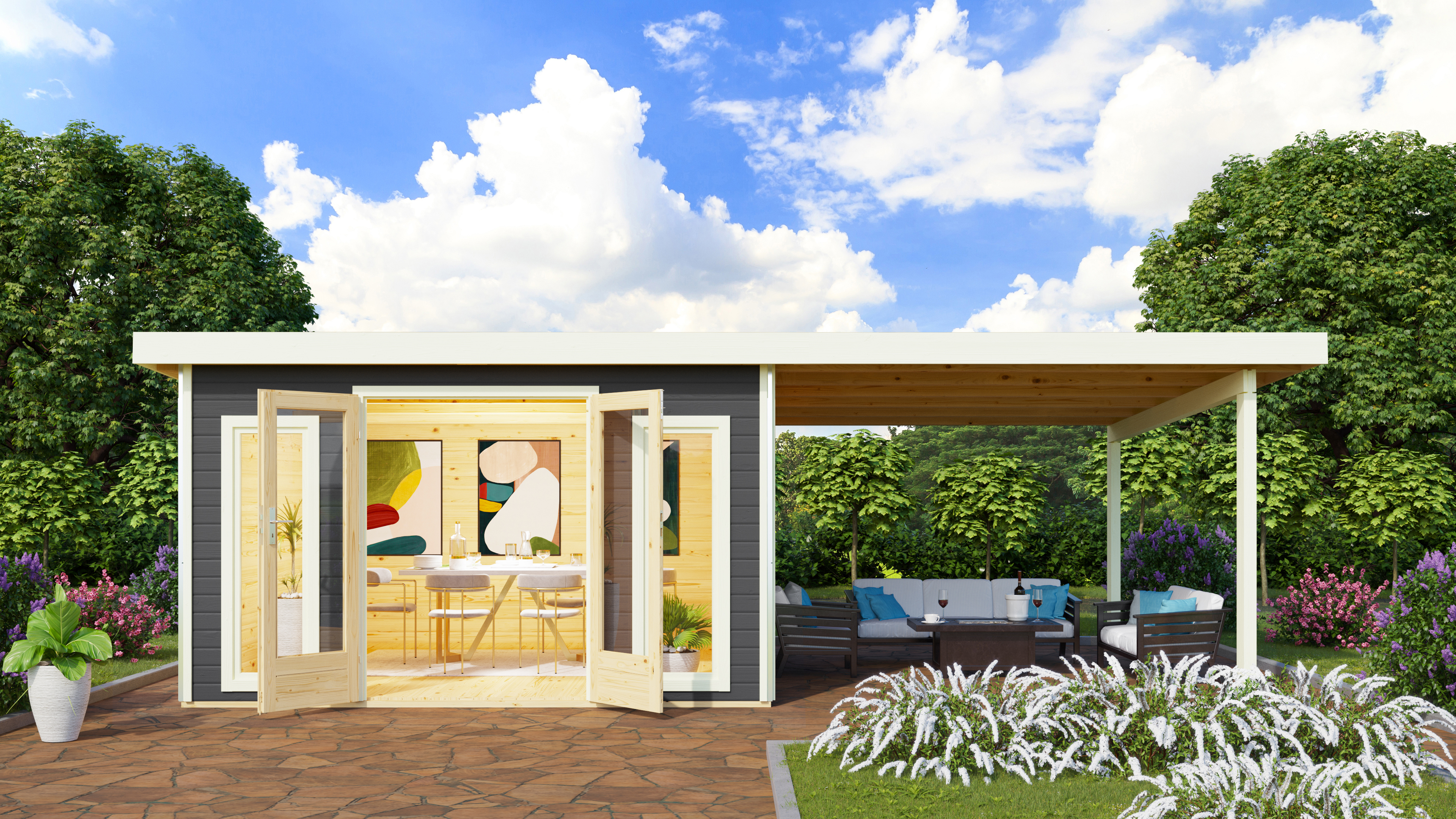 Karibu Premium Gartenhaus Radeburg 3 - 40 mm (Homeoffice-Gartenhaus)