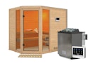 Vorschaubild Karibu Sauna Sinai 3 - Massivholzsauna mit Eckeinstieg 38 mm inkl. 5-teiligem Gratis-Zubehörpaket im Wert von 100 €