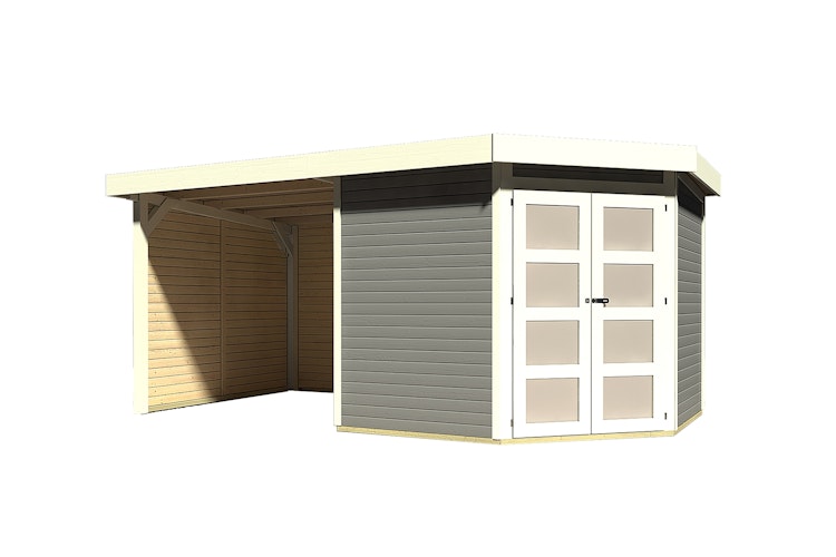Karibu Gartenhaus Goldendorf 3/5 mit 240 cm Schleppdach + Seiten- und Rückwand - 19 mm