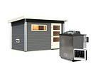 Vorschaubild Karibu Gartensauna Pultdach Saunahaus Skrollan 1 mit Vorraum terragrau