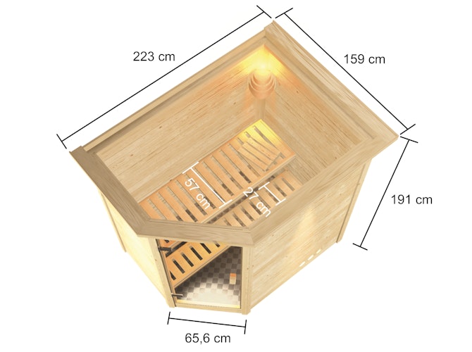 Karibu Woodfeeling Sauna Jella - 38 mm Massivholz Aktionssauna inkl. gratis Saunaofen im Wert von 599,99 €