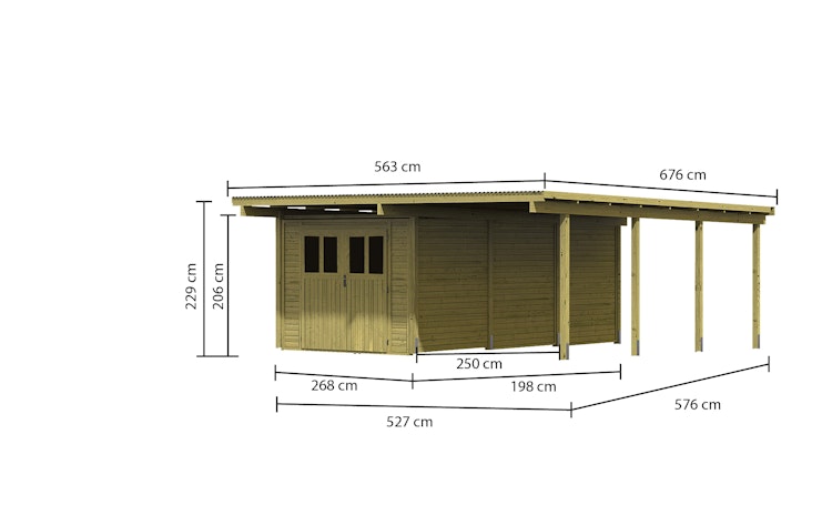 Karibu Doppelcarport Eco 2 mit integriertem Abstellraum groß - kesseldruckimprägniert