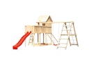 Akubi Stelzenhaus Frieda mit Wellenrutsche, Doppelschaukelanbau, Klettergerüst, Anbauplattform und Netzrampe