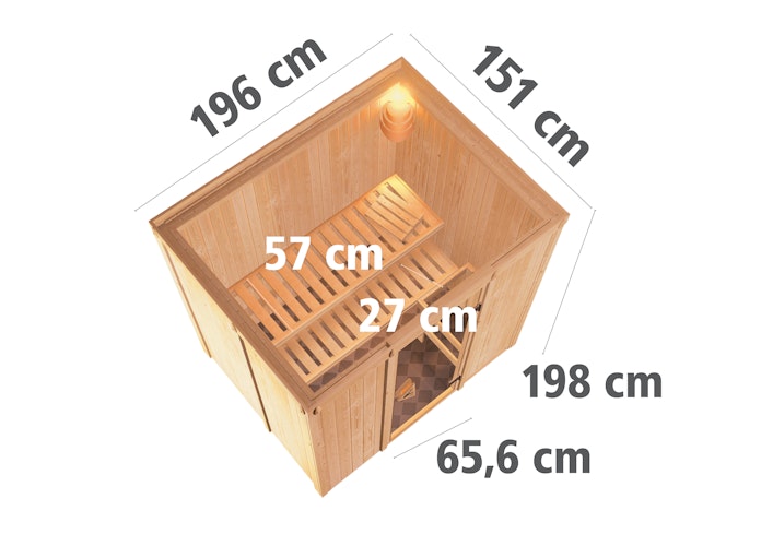 Karibu Sauna Bodin mit Fronteinstieg 68 mm inkl. gratis Saunaofen im Wert von 599,99 €