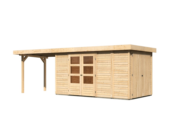 Karibu Woodfeeling Gartenhaus Retola 2/3/4/5/6 inkl. Anbauschrank u. 280 cm Schleppdach