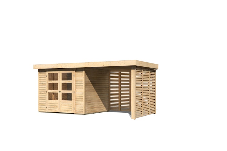 Karibu Woodfeeling Gartenhaus Askola 2/3/3,5/4/5 m. 240 cm Schleppdach/Seiten- und Rückwand in Lamellenoptik