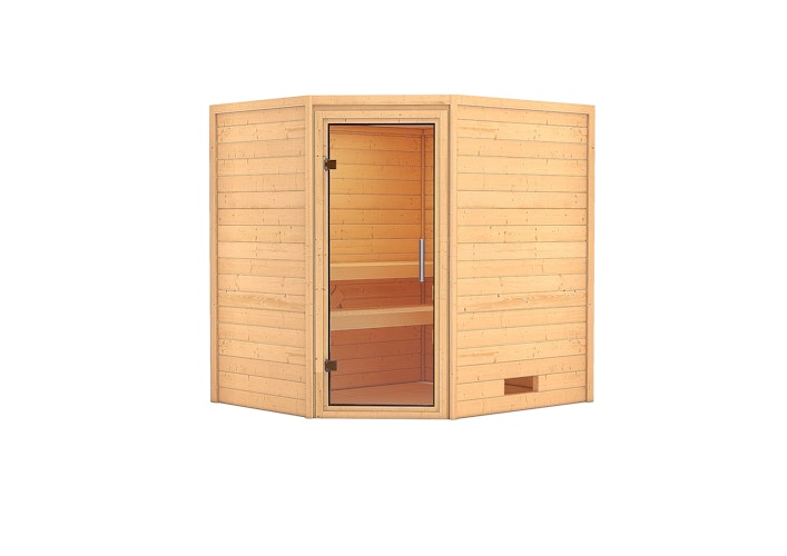 Karibu Woodfeeling Sauna Mia - 38 mm Massivholz Aktionssauna inkl. gratis Saunaofen im Wert von 599,99 €