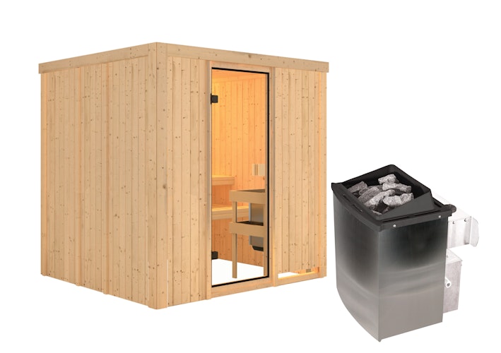 Karibu Woodfeeling Sauna Tromsö - 68 mm Aktionssauna inkl. gratis Saunaofen im Wert von 599,99 €
