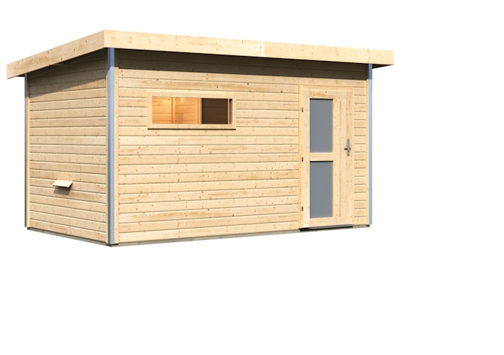 Karibu Saunahaus Skrollan 3 mit Vorraum naturbelassen (Rechteckfenster) inkl. gratis Saunaofen im Wert von 599,99 €
