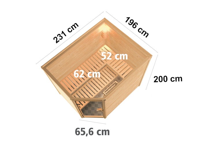 Karibu Sauna Tanami - Massivholzsauna mit Eckeinstieg 38 mm inkl. gratis Saunaofen im Wert von 599,99 €