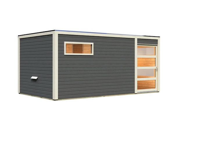 Karibu Gartensauna Saunahaus Hygge inkl. Vorraum, terragrau inkl. gratis Saunaofen im Wert von 599,99 €