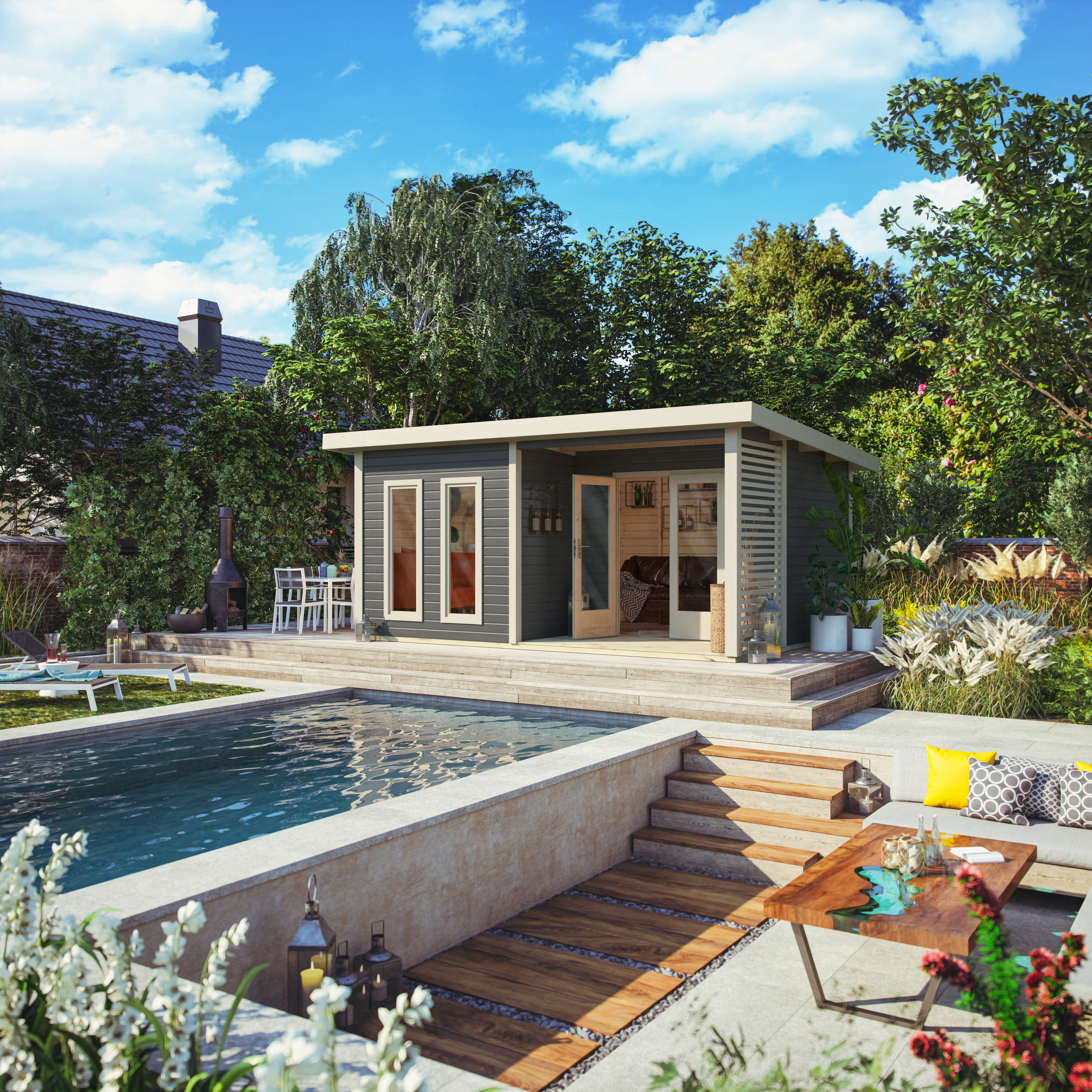 Karibu Premium Gartenhaus Radeburg 5 - 40 mm (Homeoffice-Gartenhaus)