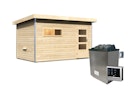 Vorschaubild Karibu Saunahaus Skrollan 3 mit Vorraum naturbelassen (Rechteckfenster) inkl. gratis Sauna-Zubehörset im Wert von 234,94 €