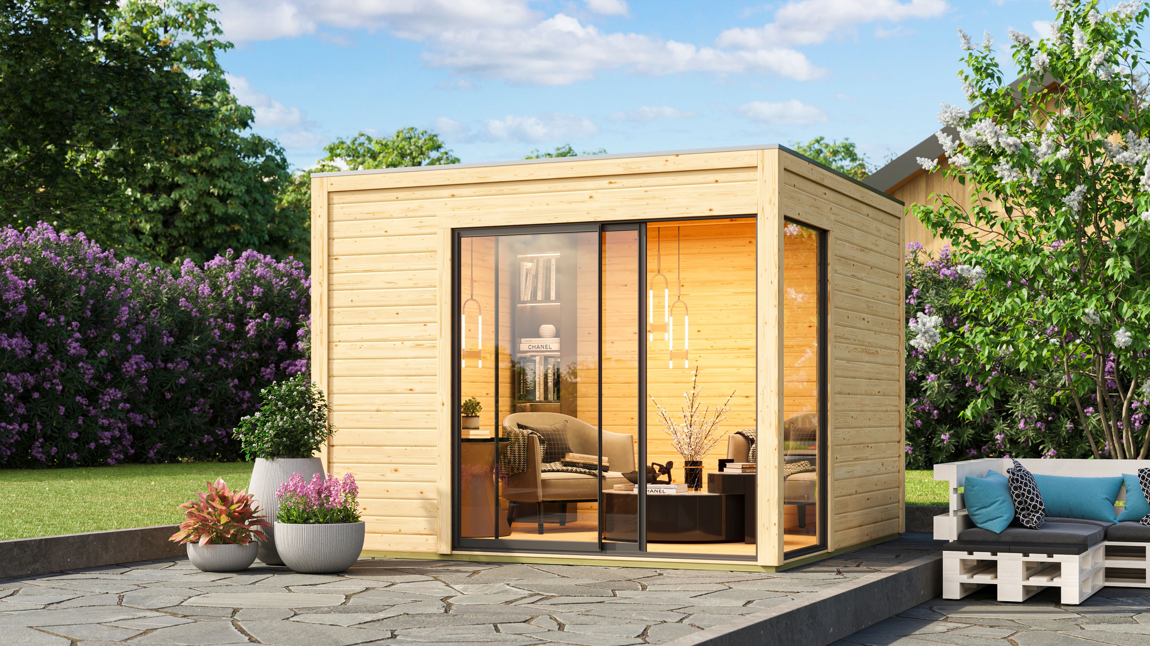 Karibu Design Gartenhaus View Slide mit Aluminium Schiebetür - 38 mm (Homeoffice-Gartenhaus)