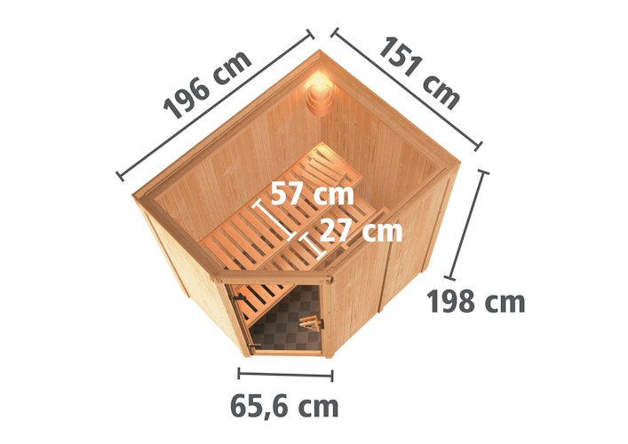 Karibu Sauna Carin mit Eckeinstieg 68 mm inkl. gratis Saunaofen im Wert von 599,99 €