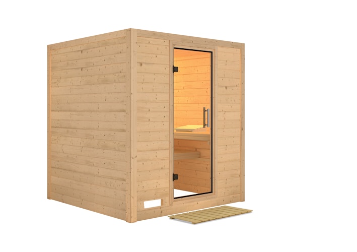 Karibu Sauna Mojave - Massivholzsauna mit Fronteinstieg 38 mm inkl. gratis Saunaofen im Wert von 599,99 €