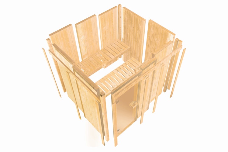 Karibu Amelia 2 - Sauna mit Eckeinstieg 68 mm inkl. gratis Saunaofen im Wert von 599,99 €