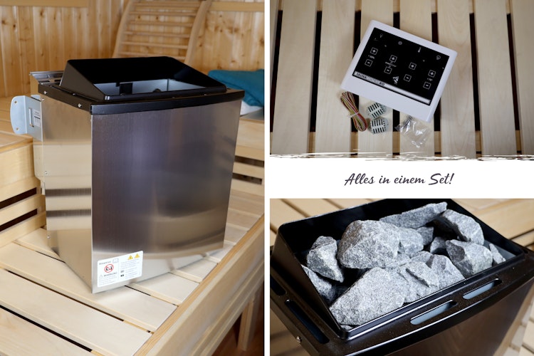 Karibu 9 kW Bio-Kombiofen Saunaofen anthrazit inkl. Steuergerät EASY schwarz - Sparset